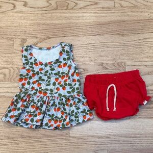 Strawberry Outfit Girls Dress and Red Shorts Set